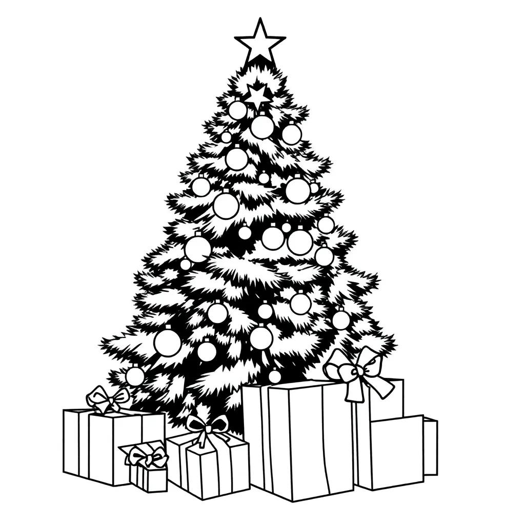 Christmas Tree With Presents Coloring Page
