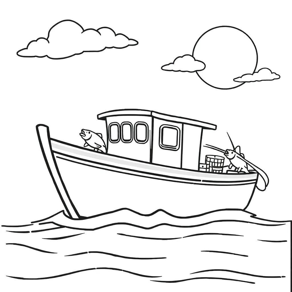 Coloring Pages Fishing Boat