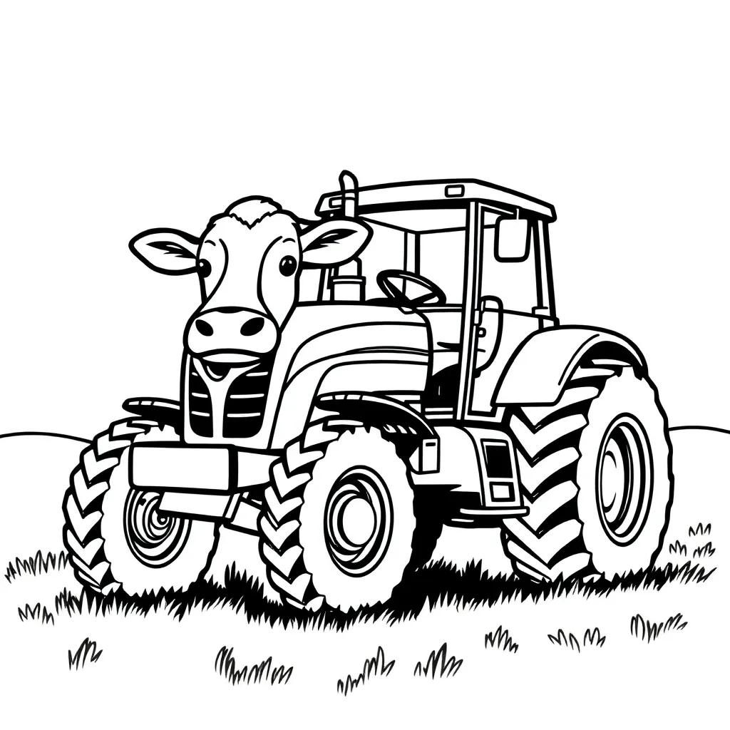 Cow And Tractor Coloring Page