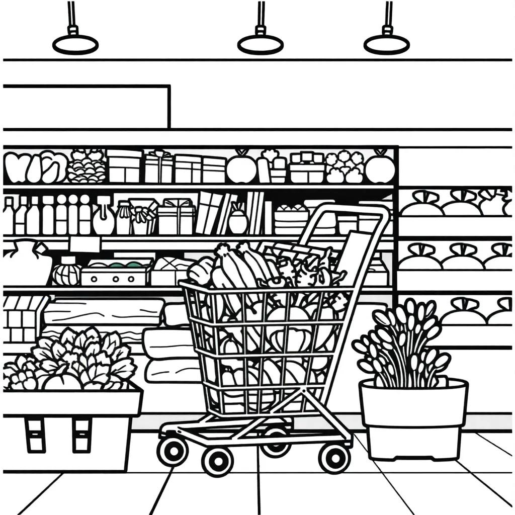 Grocery Shopping Coloring Pages