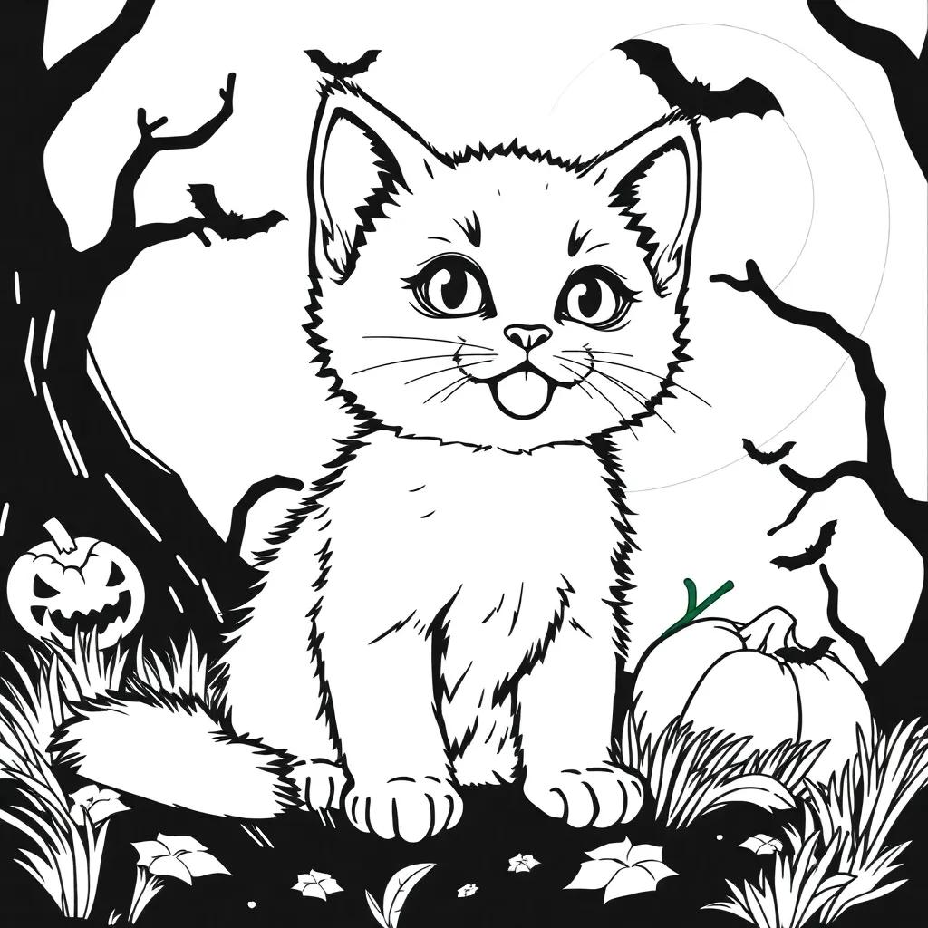 Halloween Kitten Coloring Pages