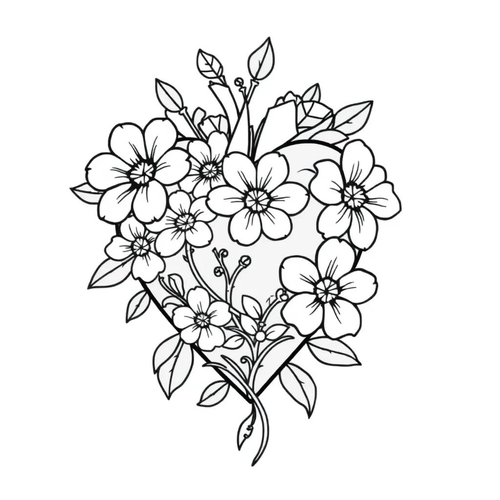 Heart With Flowers Coloring Pages