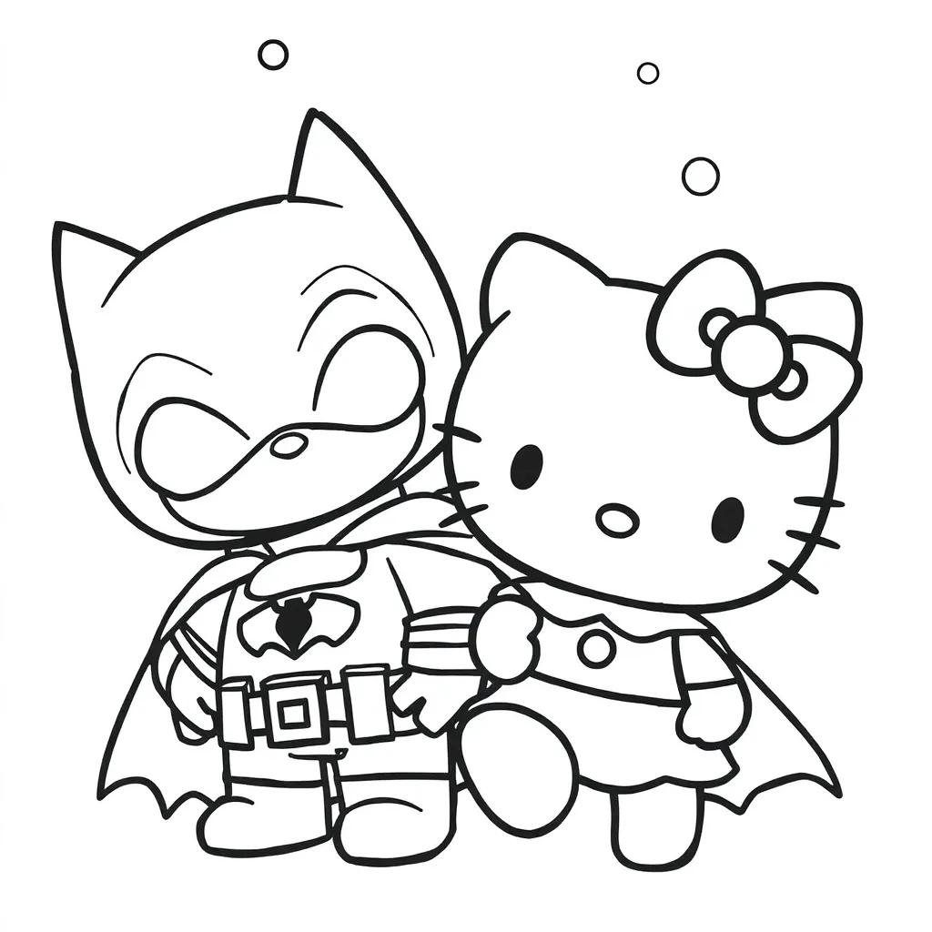 Hello Kitty And Batman Coloring Page