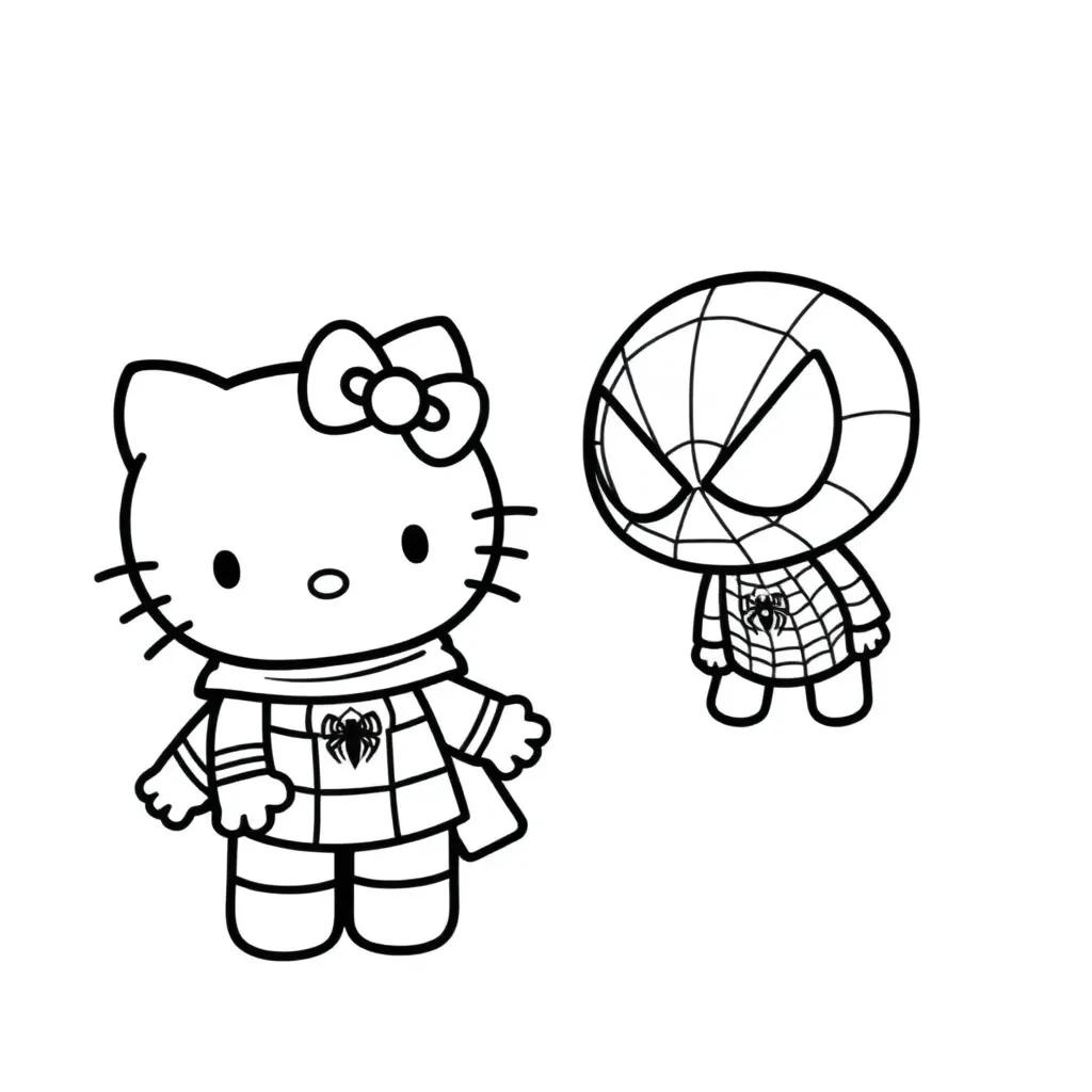 Hello Kitty And Spiderman Together Coloring Pages