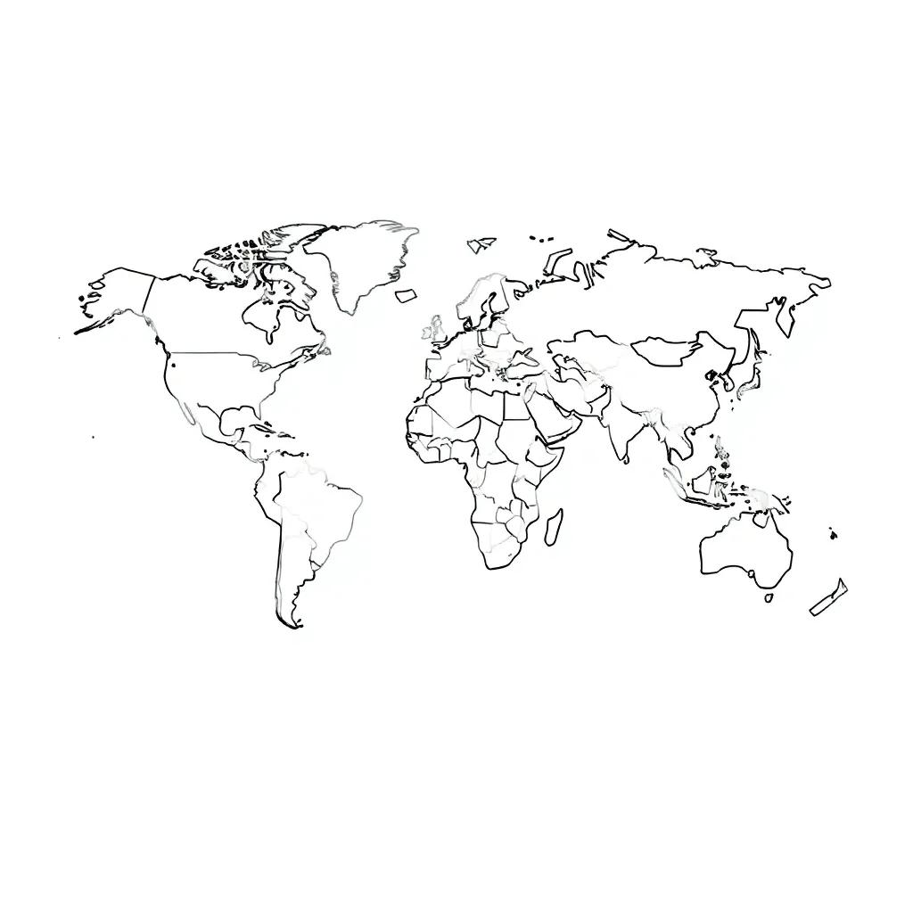 Map Of The World With Countries Coloring Page