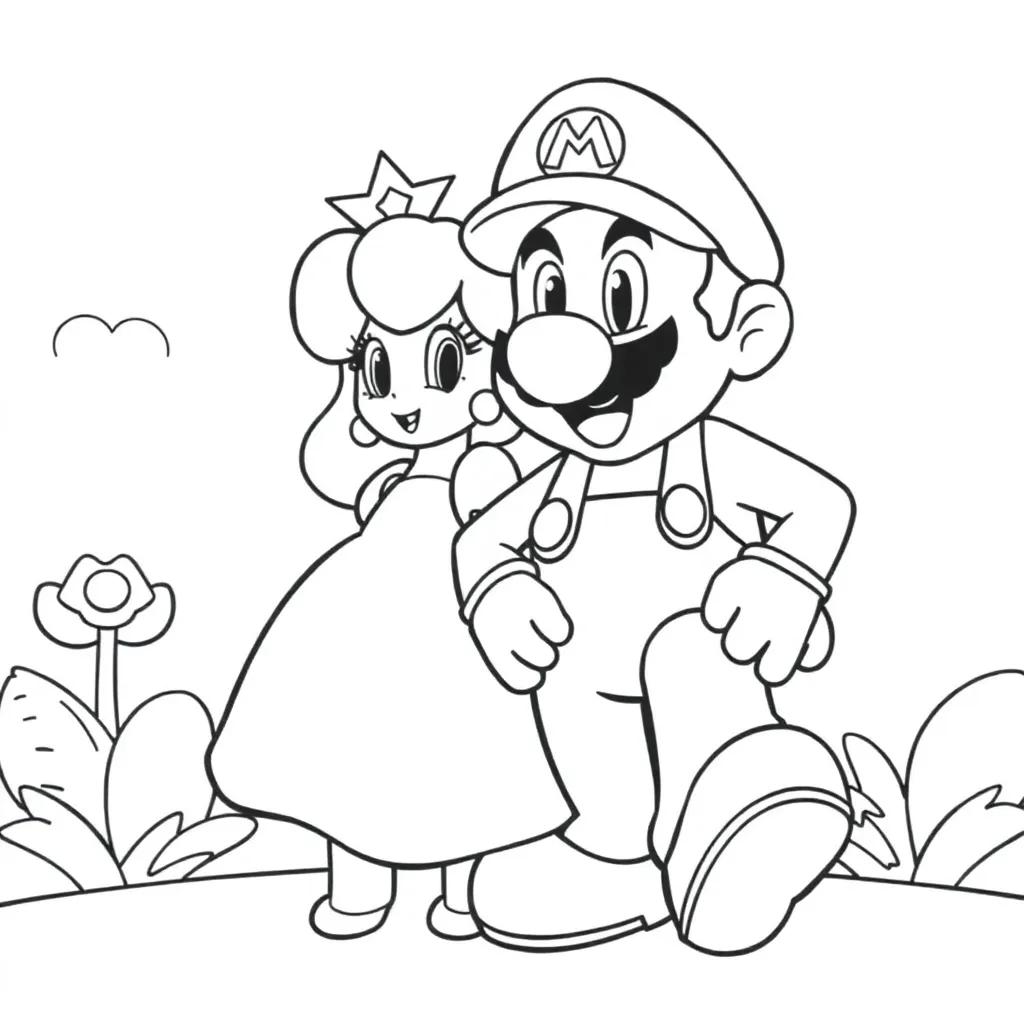 Peach And Mario Coloring Pages
