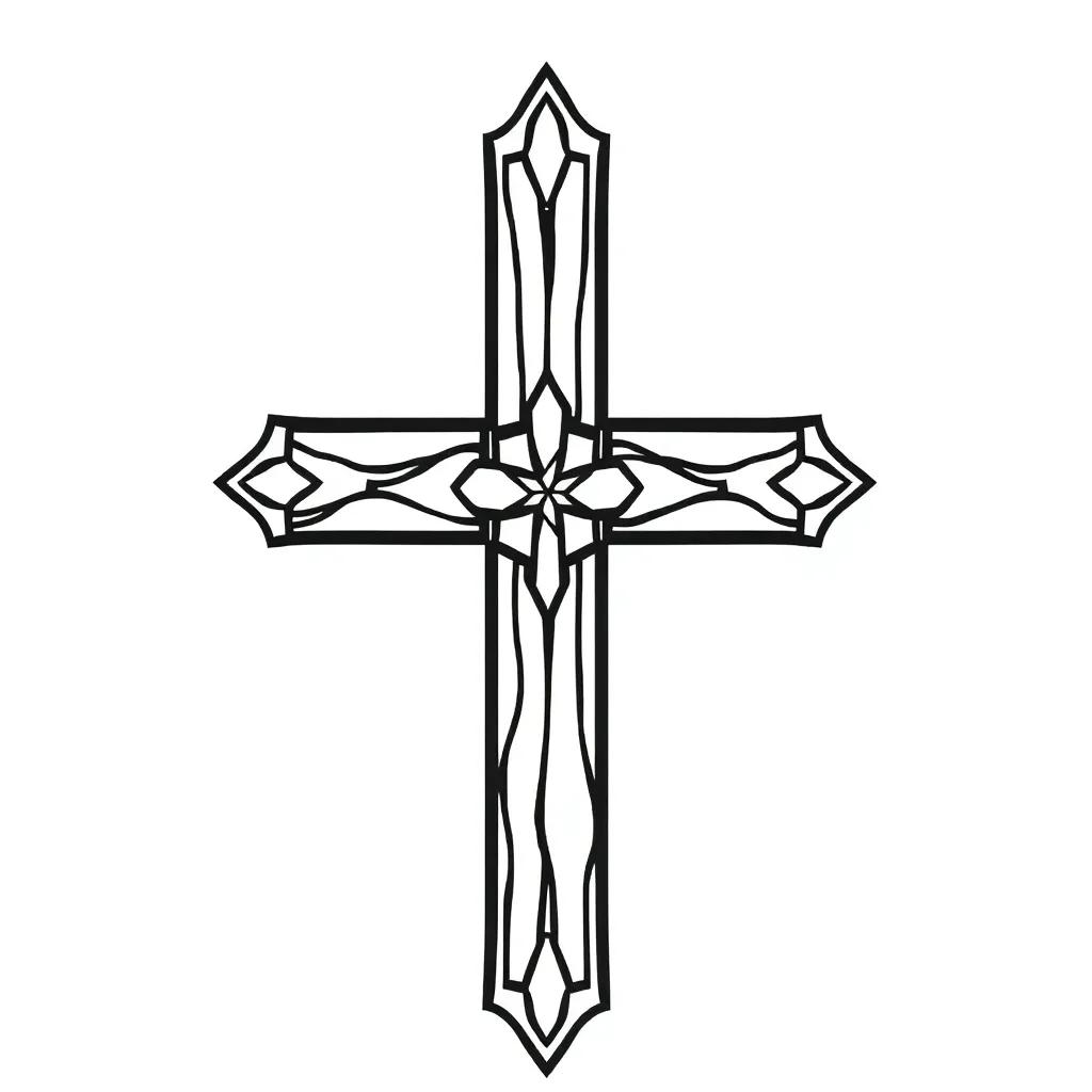 Stained Glass Cross Coloring Page
