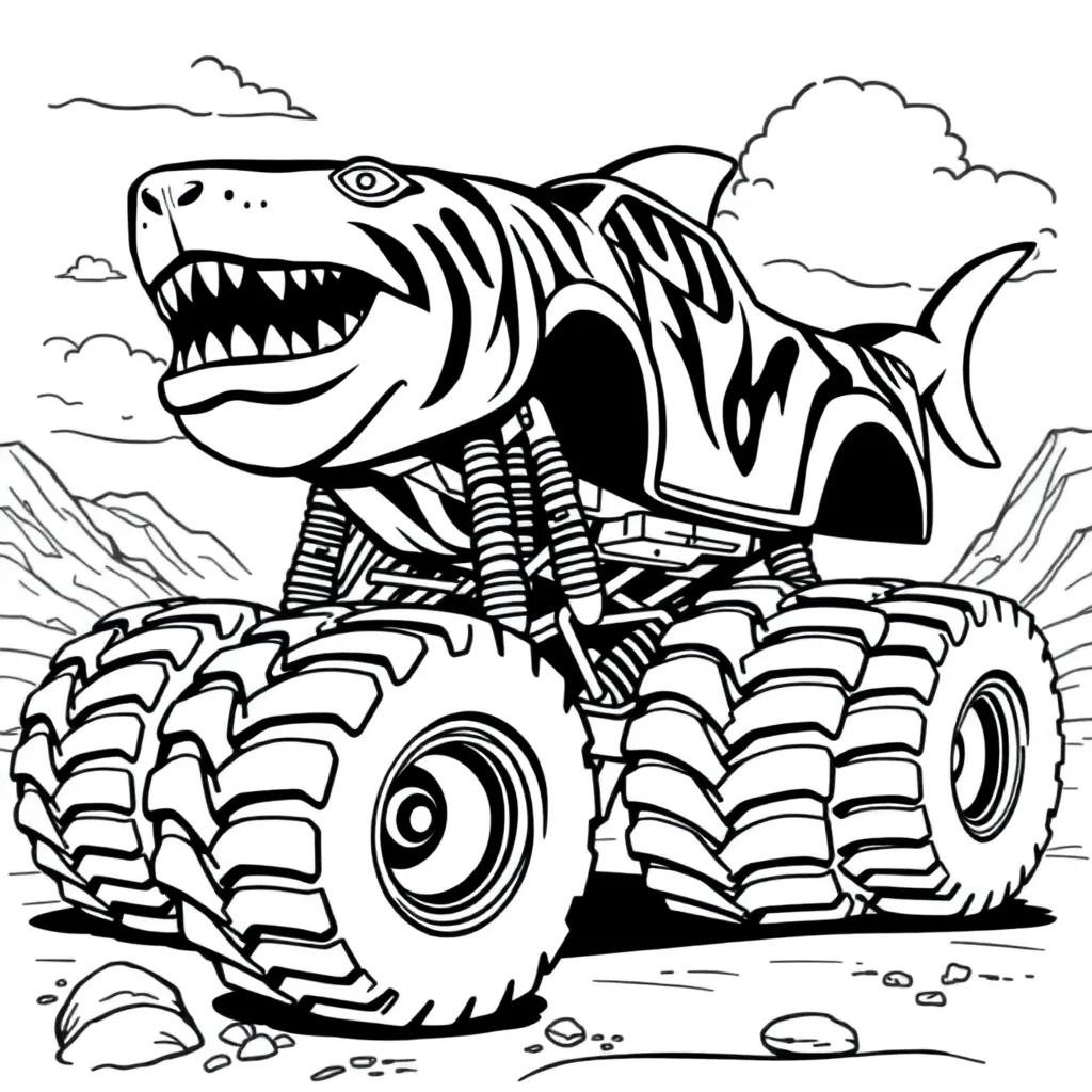Tiger Shark Monster Truck Coloring Pages